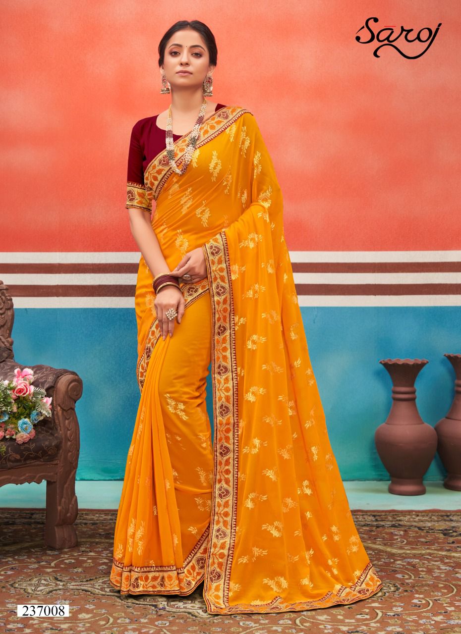 Saroj Panch Ratna Festive Wear Georgette With Foil Butta And Border Saree Collection